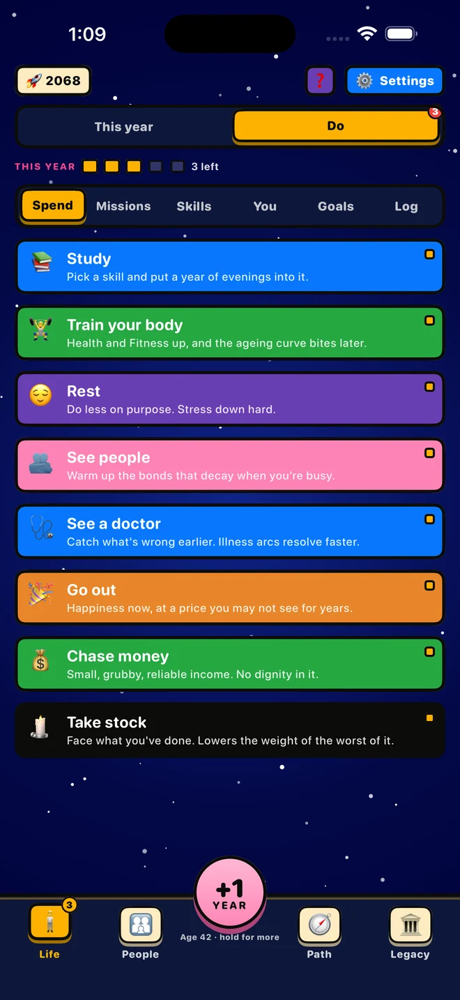 The Do screen listing activities like Study, Train your body and See people